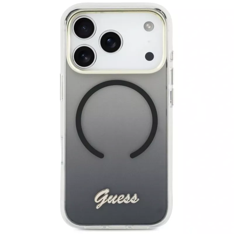 Guess IML Gradient Script Metal MagSafe-hoesje voor Apple iPhone 17 Pro Max, zwart