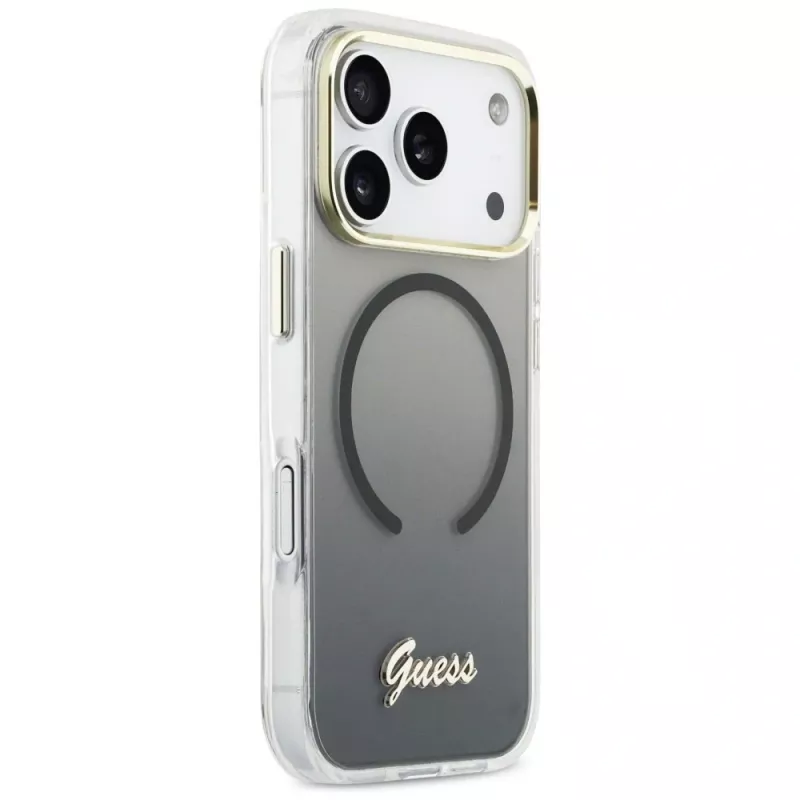 Guess IML Gradient Script Metal MagSafe-hoesje voor Apple iPhone 17 Pro Max, zwart