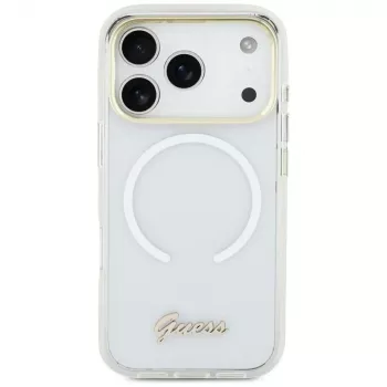 Guess IML Gradient Script Metal MagSafe-hoesje voor Apple iPhone 17, wit