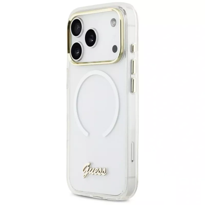 Guess IML Gradient Script Metal MagSafe-hoesje voor Apple iPhone 17 Pro, wit