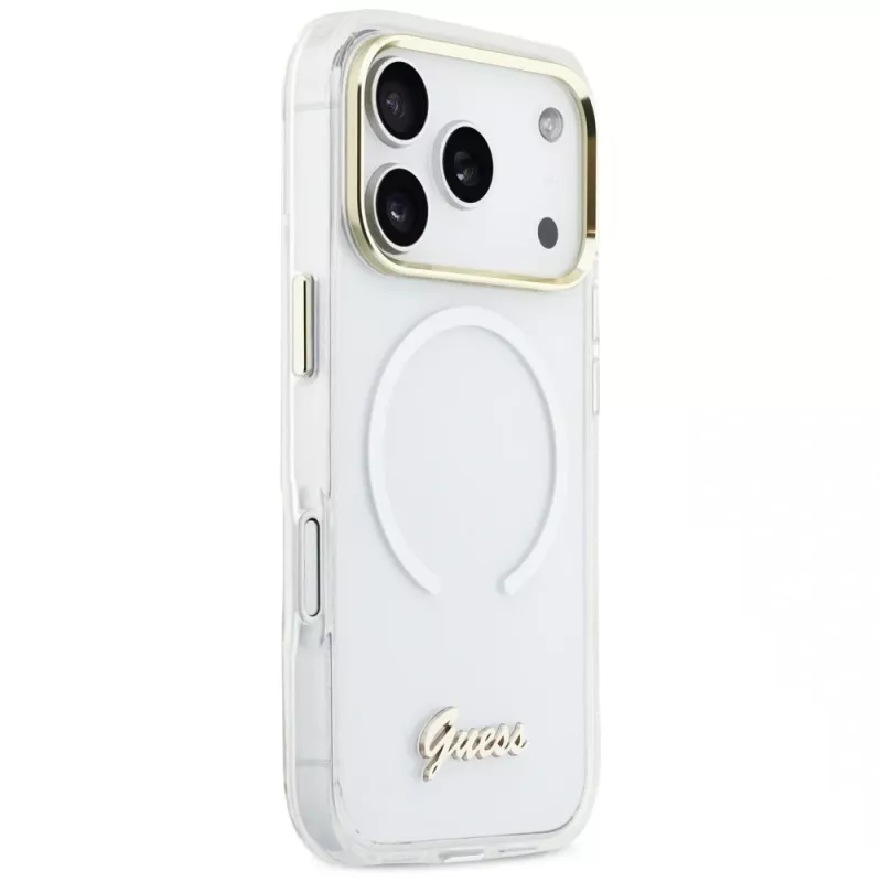 Guess IML Gradient Script Metal MagSafe-hoesje voor Apple iPhone 17 Pro, wit