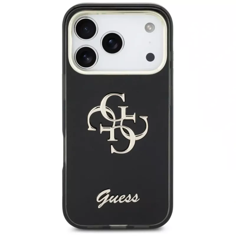 Guess IML 4G Script Metal-hoesje voor Apple iPhone 17 Pro, zwart
