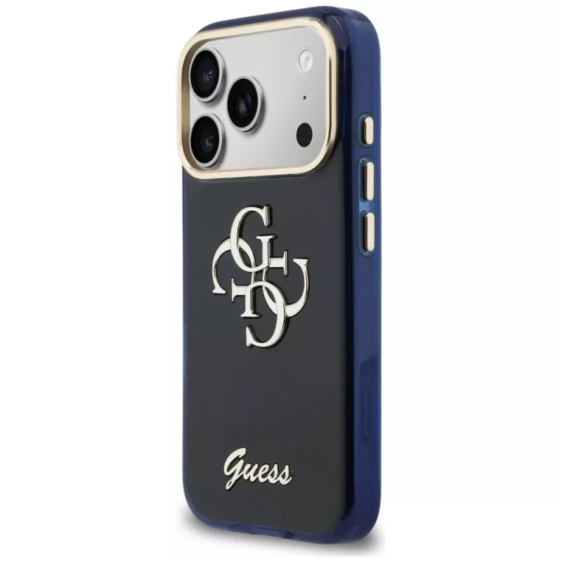 Guess IML 4G Script Metal-hoesje voor Apple iPhone 17 Pro - blauw