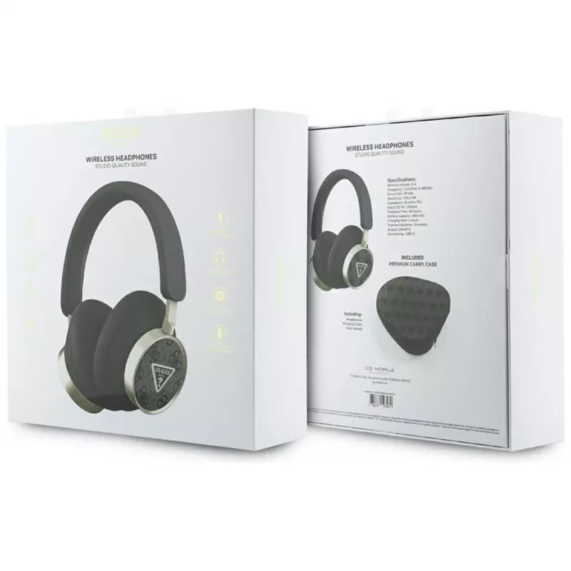 Guess 4G Triangle Logo draadloze Bluetooth 5.4 over-ear hoofdtelefoon met ENC, zwart