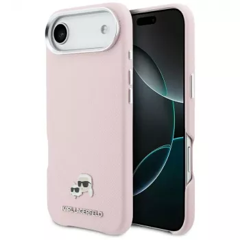 KARL LAGERFELD Karl & Choupette Head Pins Saffiano MagSafe-hoesje voor Apple iPhone Air, roze