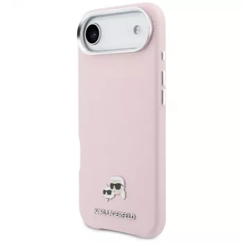 KARL LAGERFELD Karl & Choupette Head Pins Saffiano MagSafe-hoesje voor Apple iPhone Air, roze