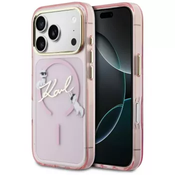 Karl Lagerfeld IML Choupettes KarlScript Logo MagSafe-hoesje voor Apple iPhone 17 Pro, roze