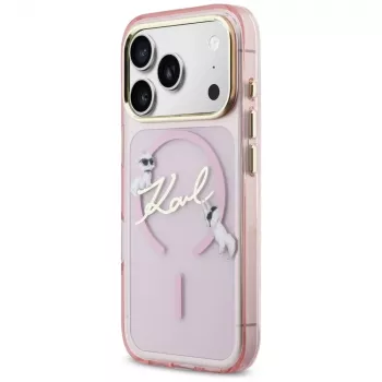 Karl Lagerfeld IML Choupettes KarlScript Logo MagSafe-hoesje voor Apple iPhone 17 Pro, roze