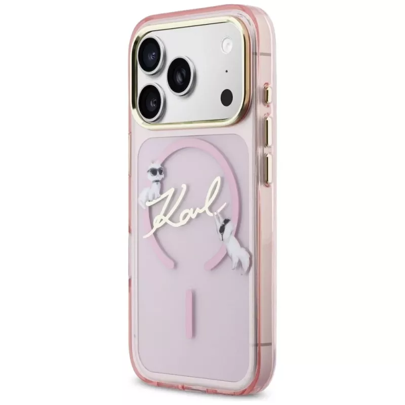 Karl Lagerfeld IML Choupettes KarlScript Logo MagSafe-hoesje voor Apple iPhone 17 Pro, roze