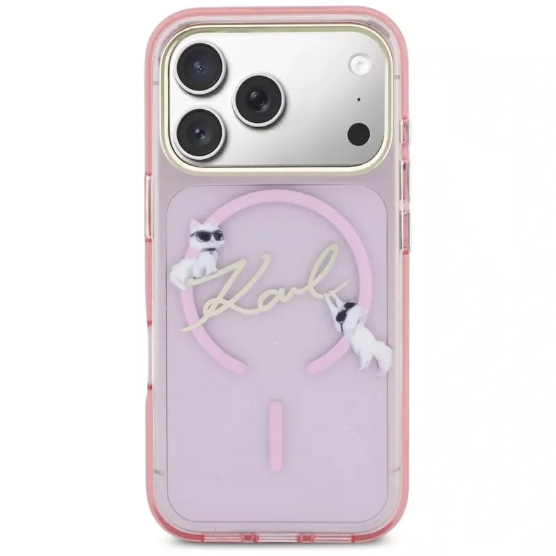 Karl Lagerfeld IML Choupettes KarlScript Logo MagSafe-hoesje voor Apple iPhone 17 Pro, roze