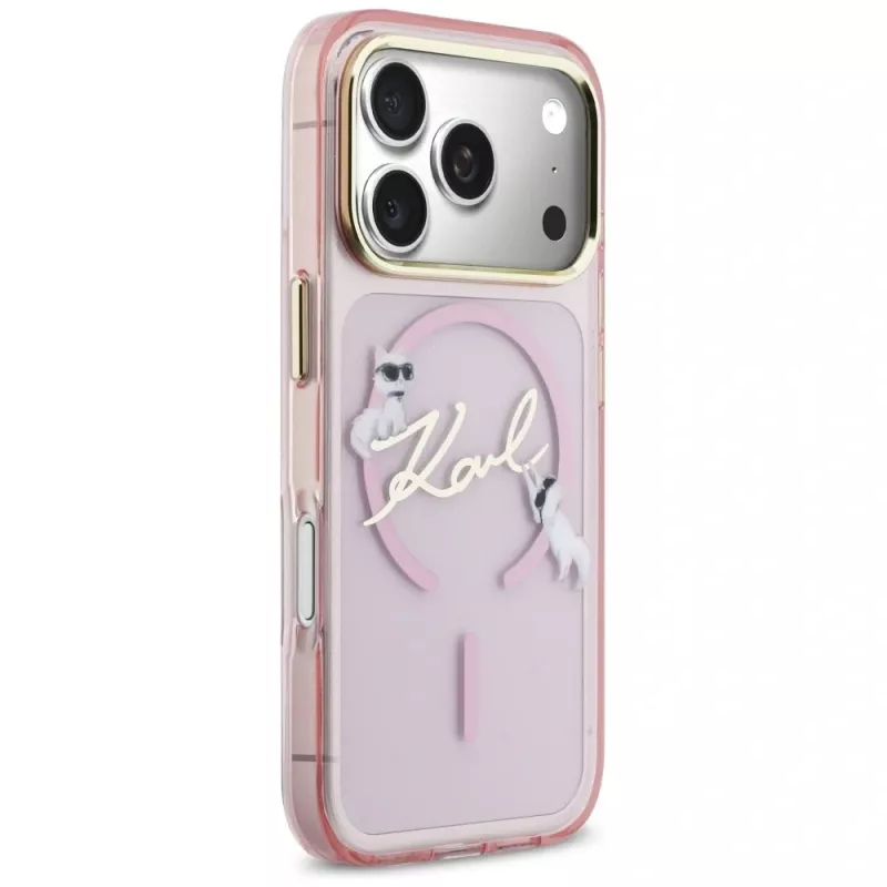 Karl Lagerfeld IML Choupettes KarlScript Logo MagSafe-hoesje voor Apple iPhone 17 Pro, roze