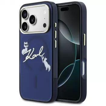 Karl Lagerfeld IML Choupettes KarlScript Logo MagSafe-hoesje voor iPhone 17 Pro, blauw