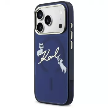 Karl Lagerfeld IML Choupettes KarlScript Logo MagSafe-hoesje voor iPhone 17 Pro, blauw