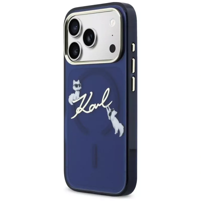 Karl Lagerfeld IML Choupettes KarlScript Logo MagSafe-hoesje voor iPhone 17 Pro, blauw