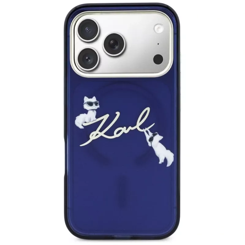 KARL LAGERFELD IML Choupettes KarlScript Logo MagSafe-hoesje voor Apple iPhone 17 Pro Max - blauw