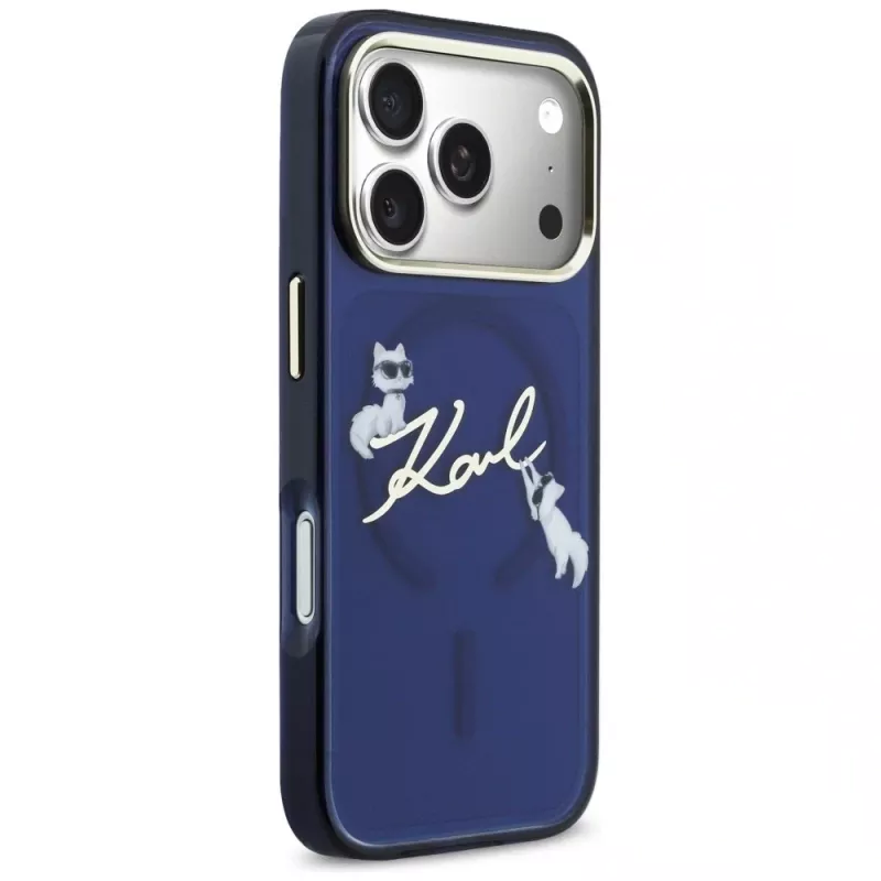 KARL LAGERFELD IML Choupettes KarlScript Logo MagSafe-hoesje voor Apple iPhone 17 Pro Max - blauw