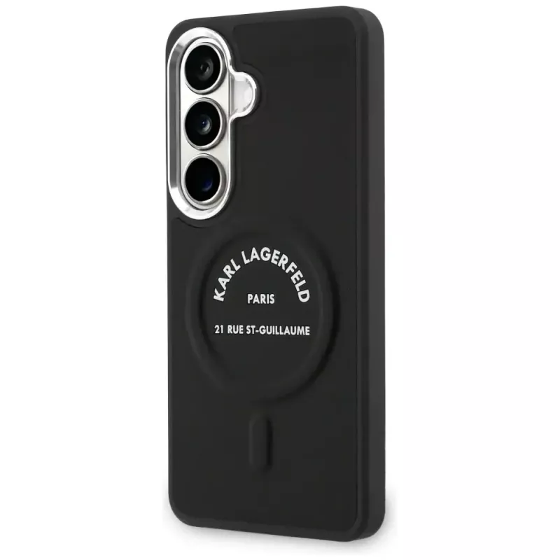 KARL LAGERFELD Embossed Ring Stand MagSafe-hoes voor Samsung Galaxy S26, zwart