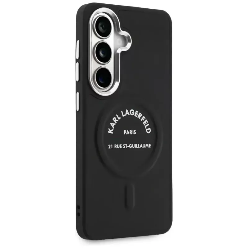 KARL LAGERFELD Embossed Ring Stand MagSafe-hoes voor Samsung Galaxy S26, zwart