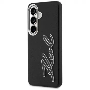 KARL LAGERFELD Grained Signature Metal Resin Logo-hoes voor Samsung Galaxy S26, zwart