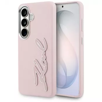 Karl Lagerfeld Grained Signature Metal Resin Logo-hoes voor Samsung Galaxy S26 roze