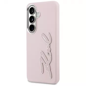 Karl Lagerfeld Grained Signature Metal Resin Logo-hoes voor Samsung Galaxy S26 roze