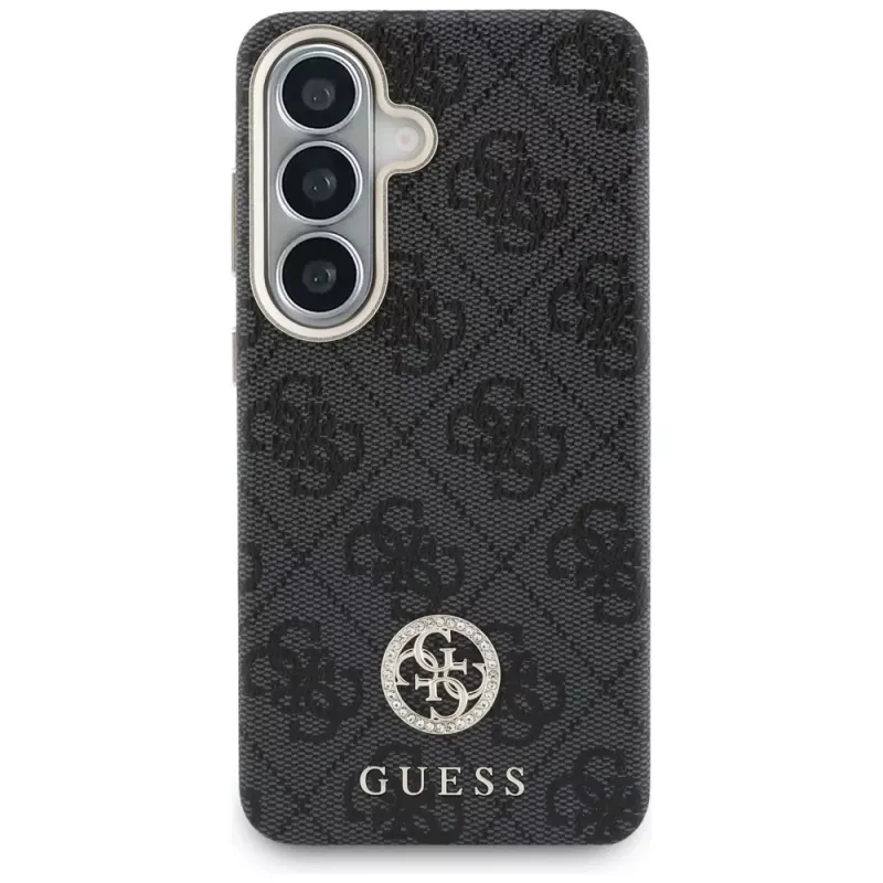 Guess 4G Rhinestone Round Logo MagSafe Case voor Samsung Galaxy S26 (zwart)