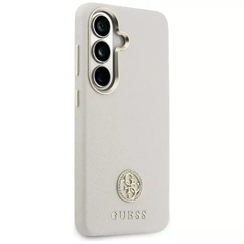 Guess Rhinestone Round Logo MagSafe Case voor Samsung Galaxy S26 beige