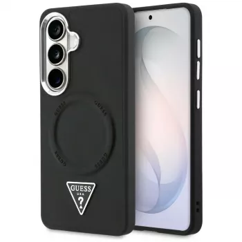 Guess Embossed Ring Triangle Logo MagSafe Case voor Samsung Galaxy S26 zwart