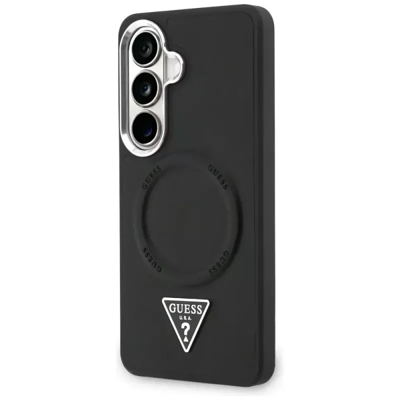 Guess Embossed Ring Triangle Logo MagSafe Case voor Samsung Galaxy S26 zwart