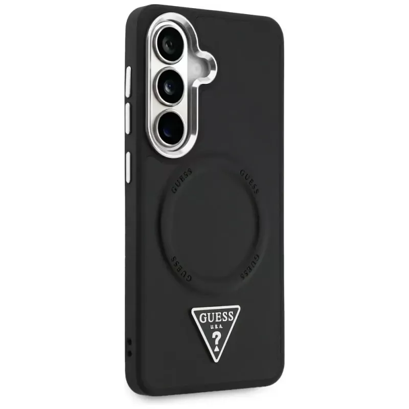 Guess Embossed Ring Triangle Logo MagSafe Case voor Samsung Galaxy S26 zwart