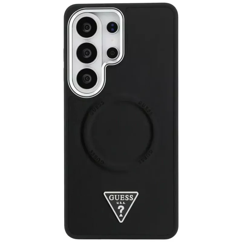 Guess Embossed Ring Triangle Logo MagSafe Case voor Samsung Galaxy S26 Ultra zwart