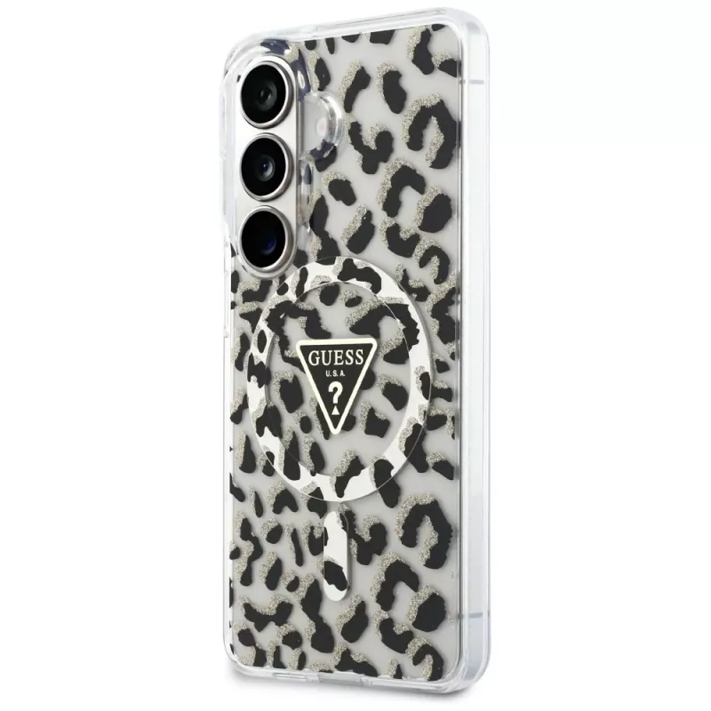 Guess IML Leopard Print Triangle MagSafe Case voor Samsung Galaxy S26, zwart