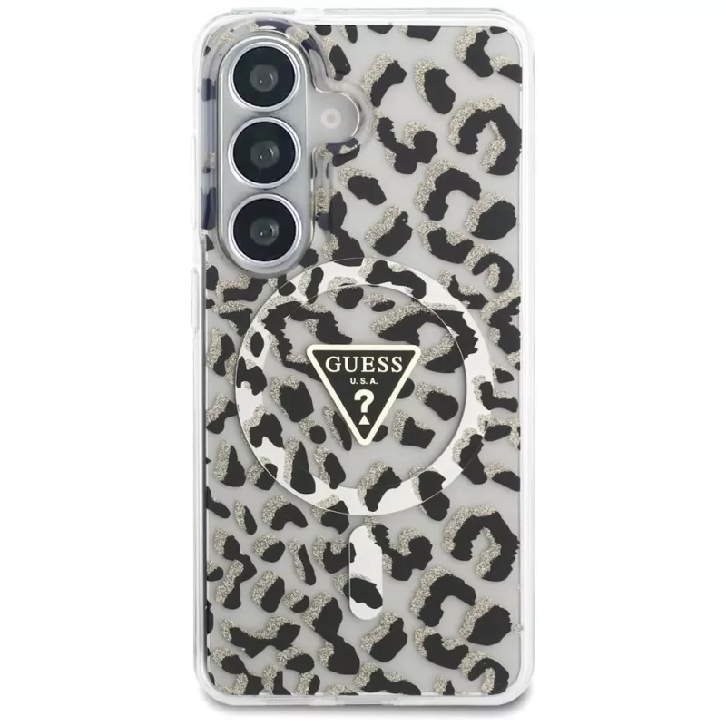 Guess IML Leopard Print Triangle MagSafe Case voor Samsung Galaxy S26, zwart