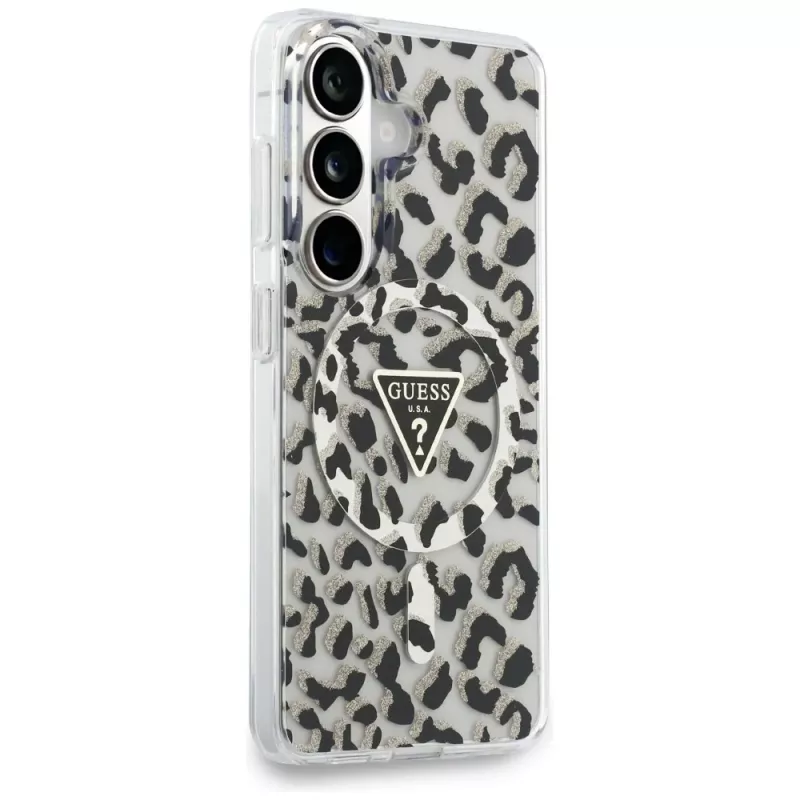 Guess IML Leopard Print Triangle MagSafe Case voor Samsung Galaxy S26, zwart