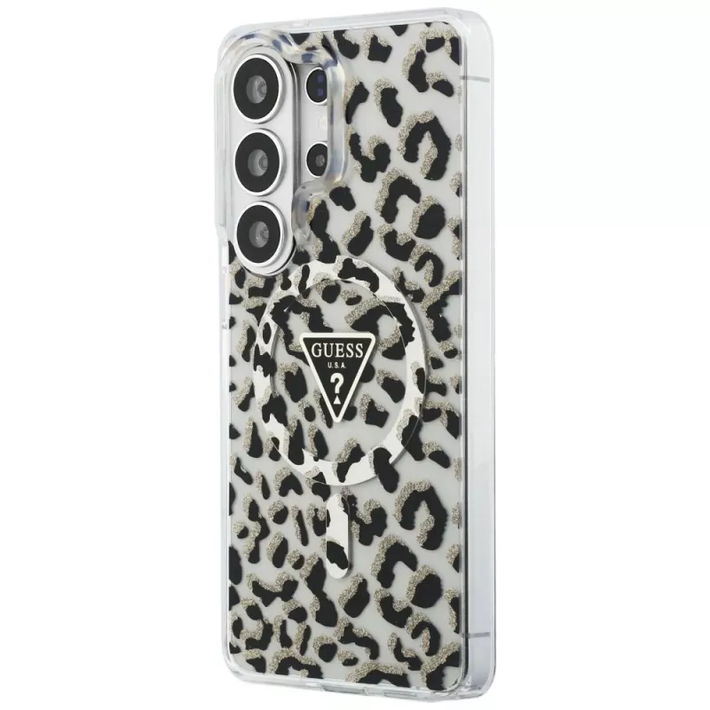 Guess IML Leopard Print Triangle MagSafe Case voor Samsung Galaxy S26 Ultra (zwart)