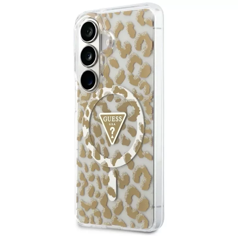 Guess IML Leopard Print Triangle MagSafe Case voor Samsung Galaxy S26 (bruin)