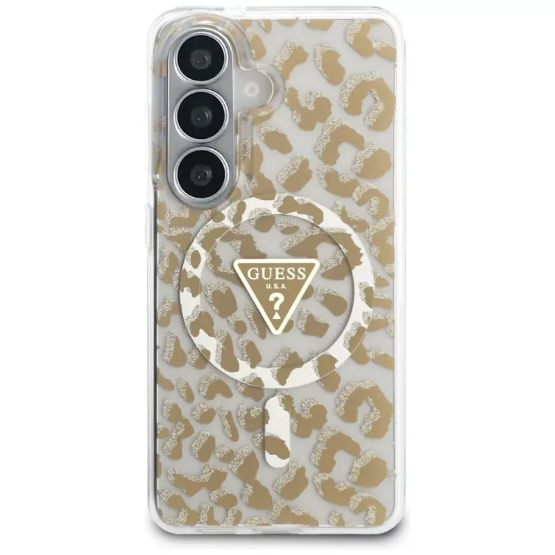 Guess IML Leopard Print Triangle MagSafe Case voor Samsung Galaxy S26 (bruin)