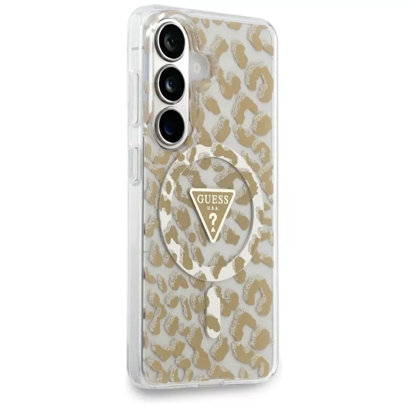 Guess IML Leopard Print Triangle MagSafe Case voor Samsung Galaxy S26 (bruin)