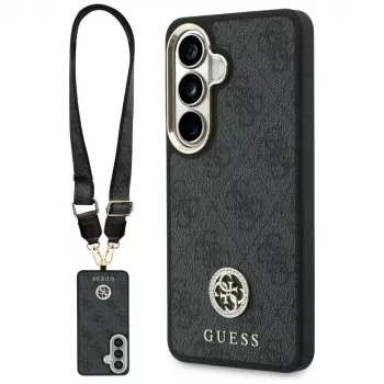 Guess 4G Big Rhinestone Triangle Strap MagSafe Phone Case Set voor Samsung Galaxy S26 - zwart