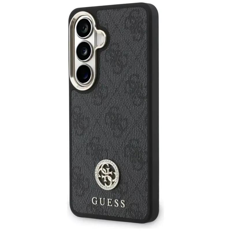 Guess 4G Big Rhinestone Triangle Strap MagSafe Phone Case Set voor Samsung Galaxy S26 - zwart