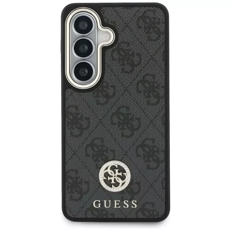 Guess 4G Big Rhinestone Triangle Strap MagSafe Phone Case Set voor Samsung Galaxy S26 - zwart