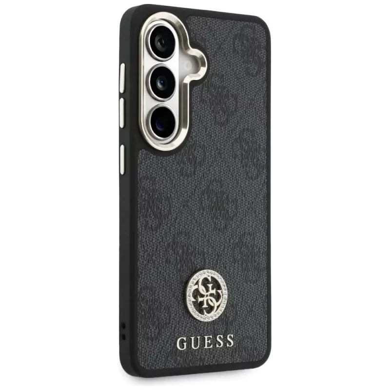 Guess 4G Big Rhinestone Triangle Strap MagSafe Phone Case Set voor Samsung Galaxy S26 - zwart