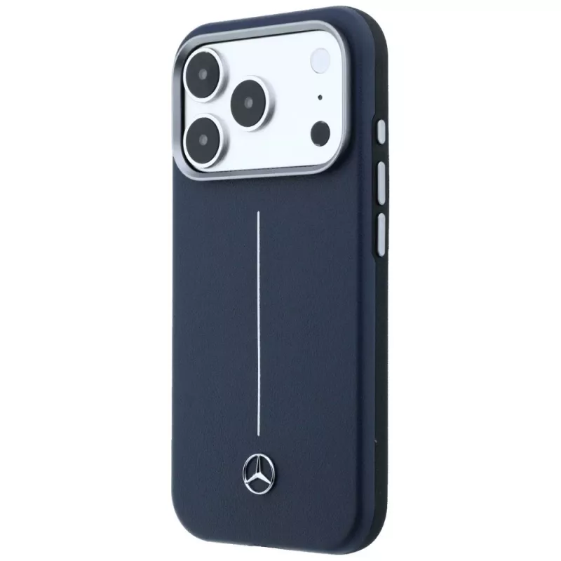 Mercedes Leder Semi Wrap Iconic Line MagSafe Case voor iPhone 17 Pro navy