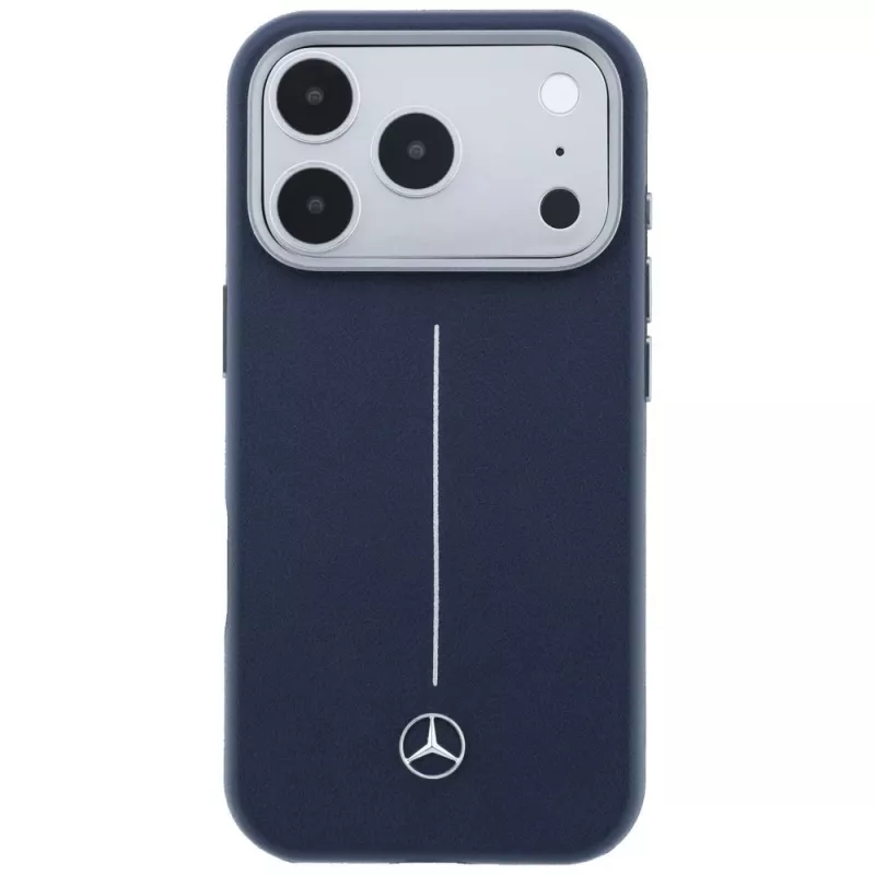 Mercedes Leder Semi Wrap Iconic Line MagSafe Case voor iPhone 17 Pro navy