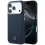 Mercedes Leather Semi Wrap Wood Effect MagSafe Case voor iPhone 17 Pro Max navy blue