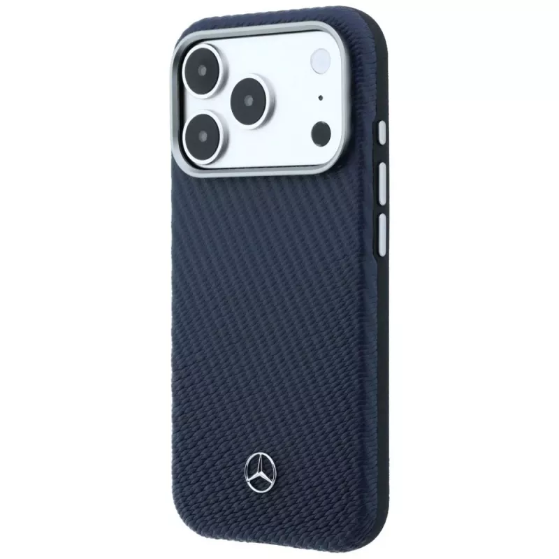 Mercedes Leather Semi Wrap Wood Effect MagSafe Case voor iPhone 17 Pro Max navy blue