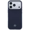Mercedes Leather Semi Wrap Wood Effect MagSafe Case voor iPhone 17 Pro Max navy blue