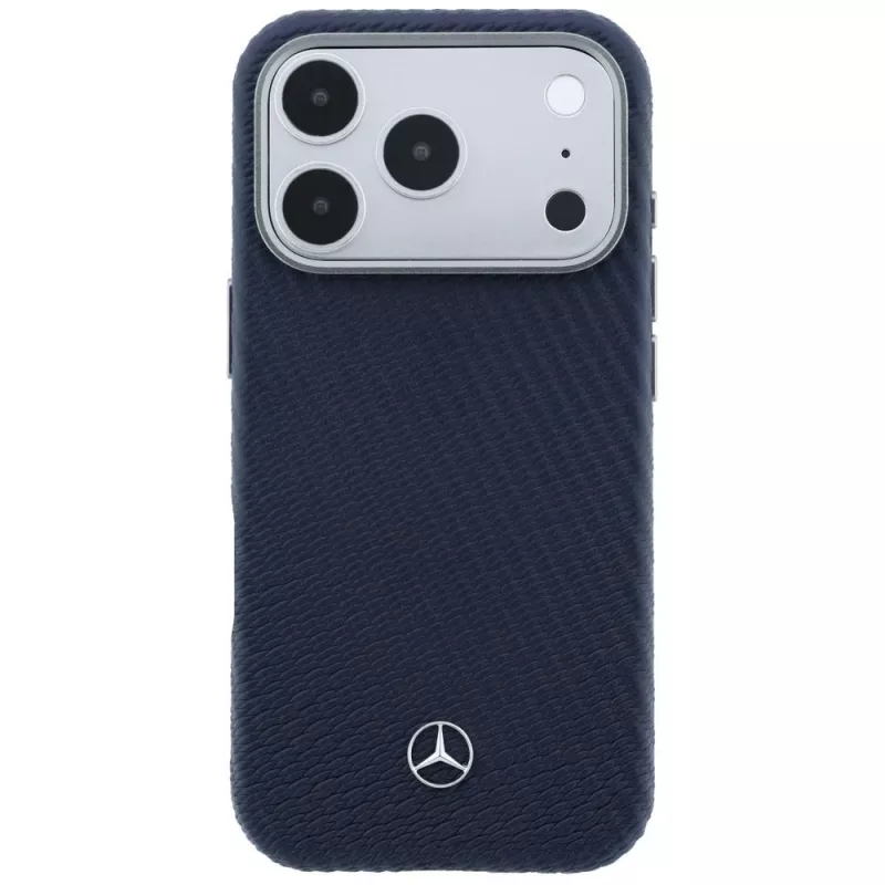 Mercedes Leather Semi Wrap Wood Effect MagSafe Case voor iPhone 17 Pro Max navy blue