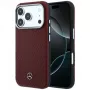 Mercedes Leder Semi Wrap Wood Effect MagSafe Case voor iPhone 17 Pro Max rood