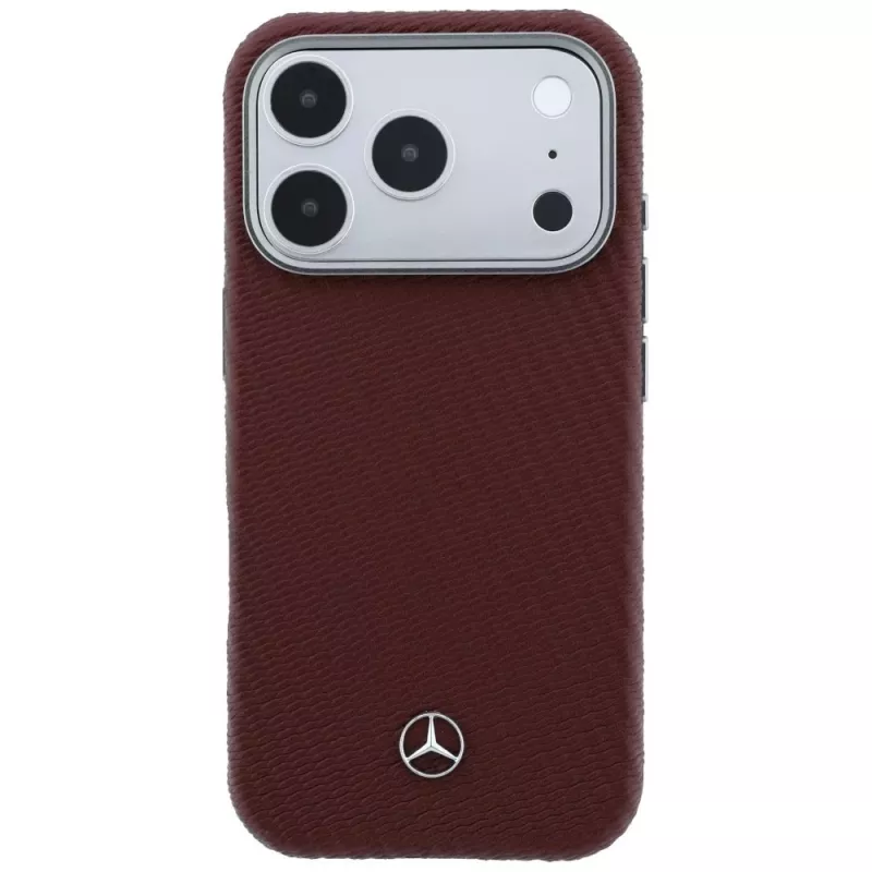 Mercedes Leder Semi Wrap Wood Effect MagSafe Case voor iPhone 17 Pro Max rood